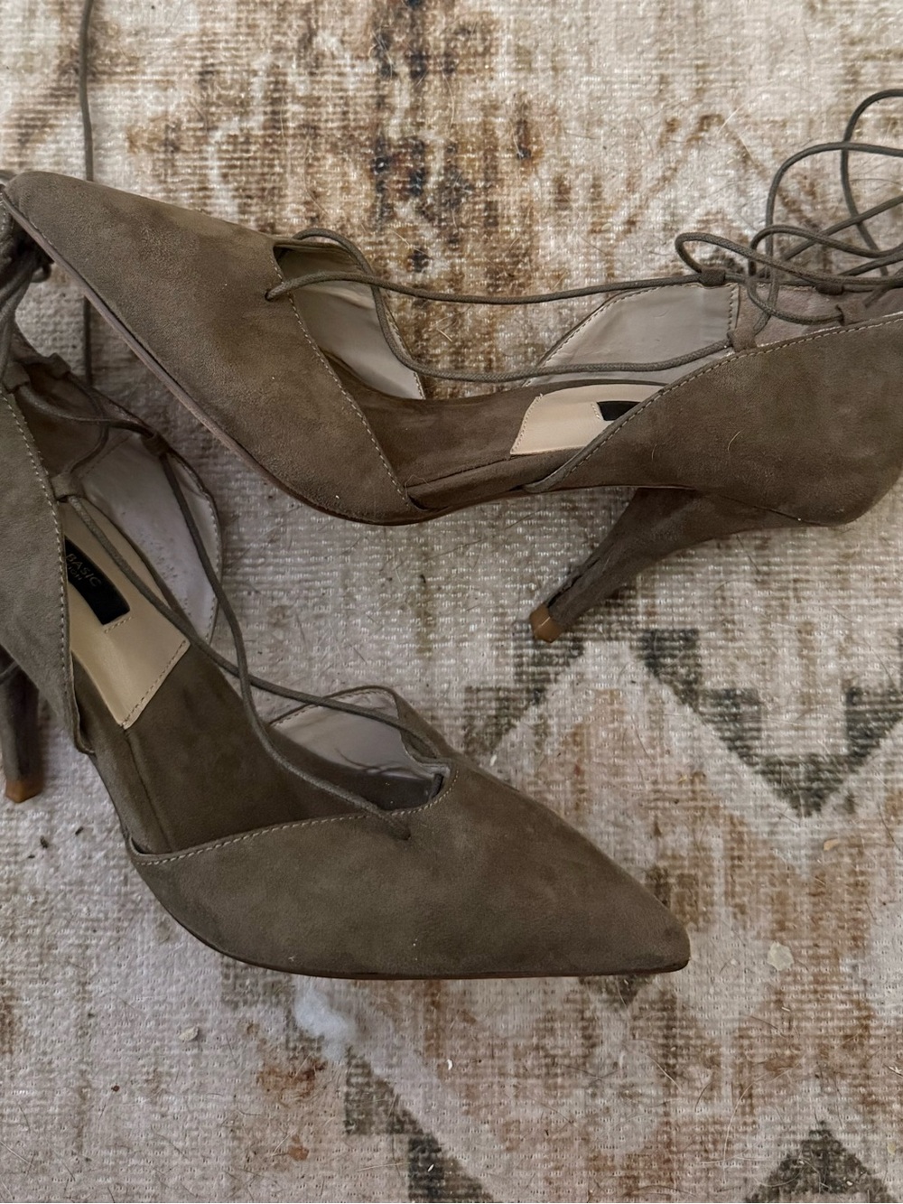 Zara Olive Lace-Up Pointed Toe Stiletto Heels